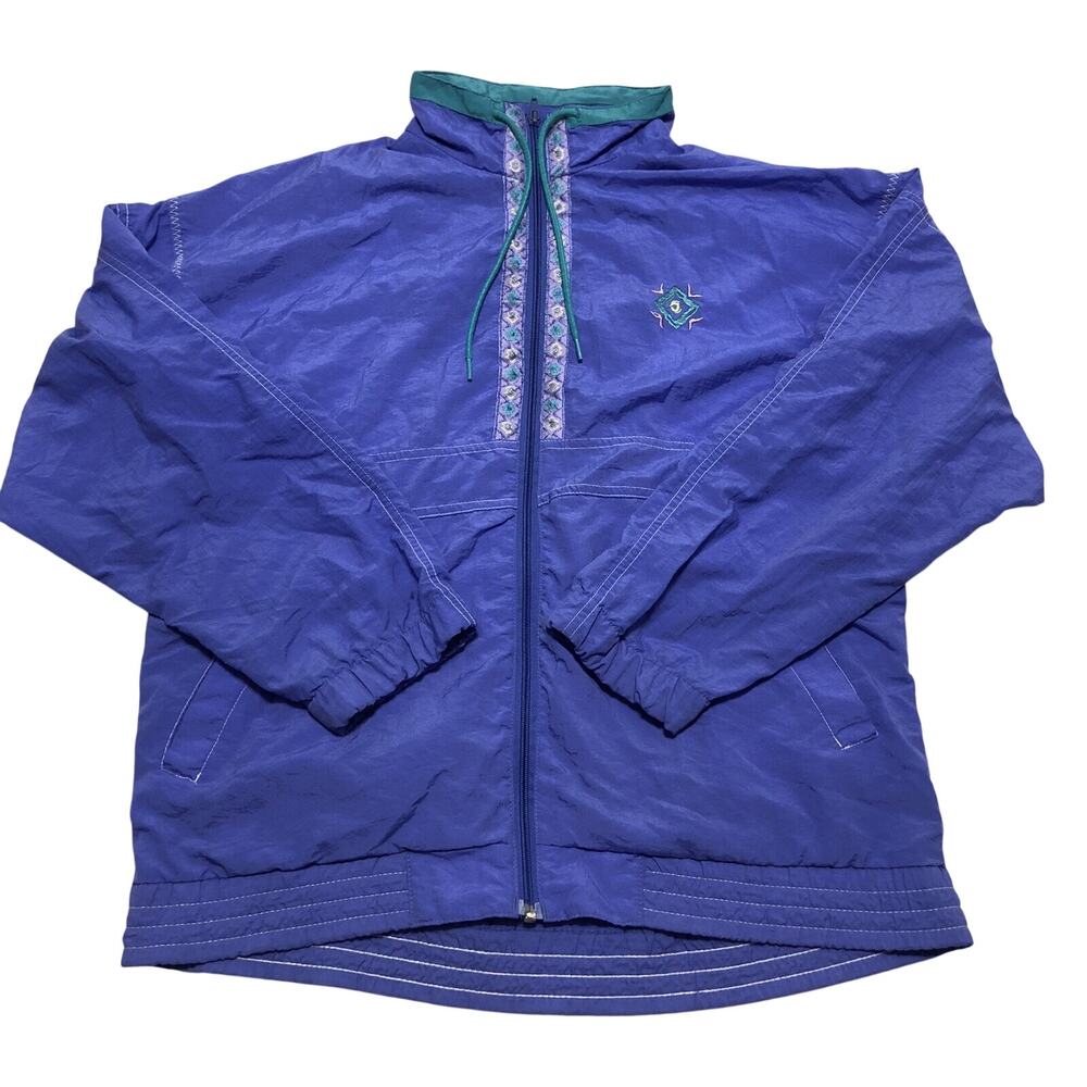Purple Windbreaker Track Jacket Bold Spirit Vintage Teal Size Small Embroidered